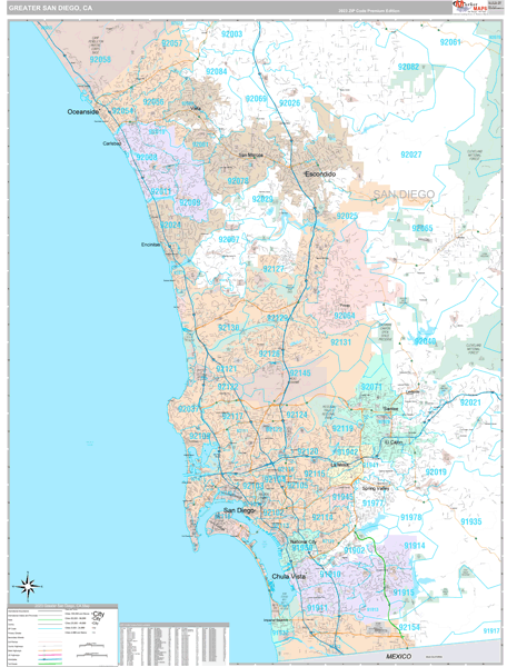 Greater San Diego Metro Area Wall Map Premium Style